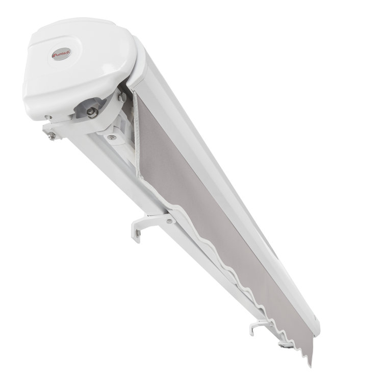 Gray Full-Cassette Manual Retractable Patio Awning, 10' W x 8' Projection