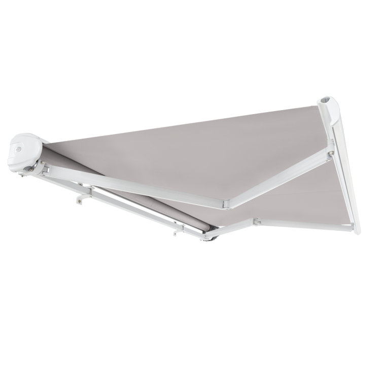 Gray Full-Cassette Manual Retractable Patio Awning, 10' W x 8' Projection