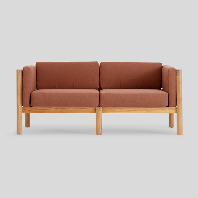 Haven Teak Outdoor Loveseat with Rust Sunbrella Cushions