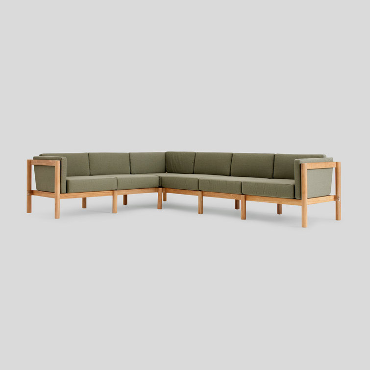 Haven 6-Piece Teak Outdoor Sectional with Green Sunbrella Cushions