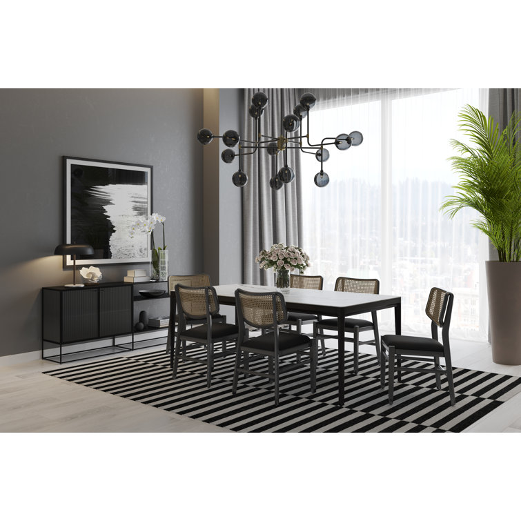Zenn White Ceramic and Grey Rubberwood 78'' Mid-Century Modern Dining Table