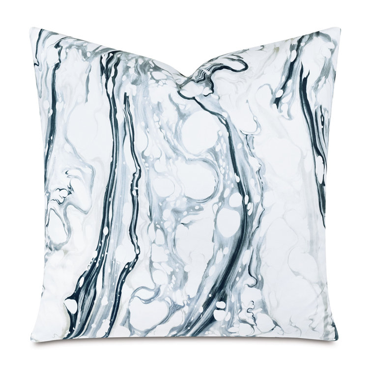 White and Blue Abstract Cotton Throw Pillow with Feather Insert
