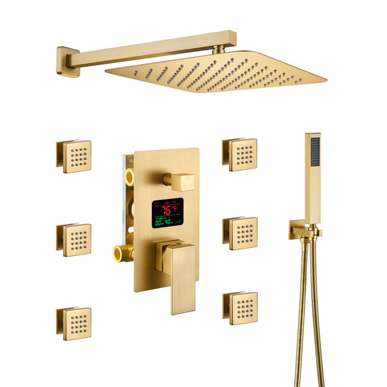 Brushed Gold Wall Mounted Dual Shower System with Digital Display