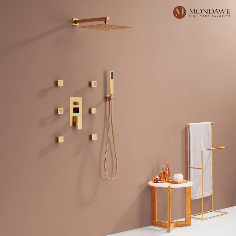 Brushed Gold Wall Mounted Dual Shower System with Digital Display