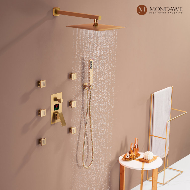 Brushed Gold Wall Mounted Dual Shower System with Digital Display