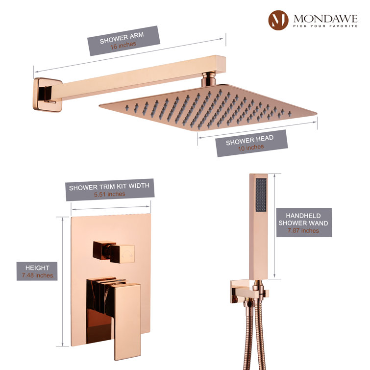 Rose Gold 10-Inch Square Rainfall Shower System with Handheld