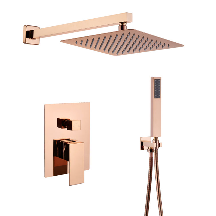 Rose Gold 10-Inch Square Rainfall Shower System with Handheld