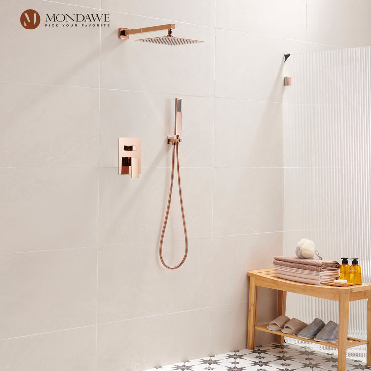Rose Gold 10-Inch Square Rainfall Shower System with Handheld