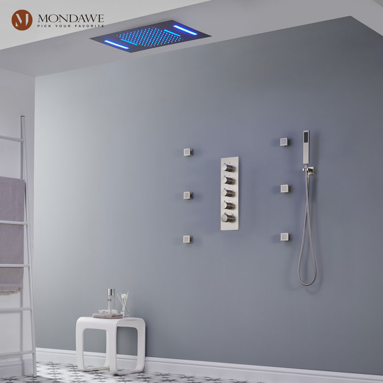 Luxury Brushed Nickel LED Multi-Head Shower System with Bluetooth