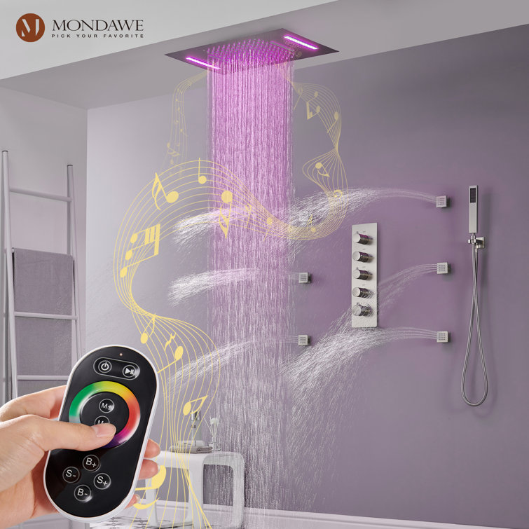 Luxury Brushed Nickel LED Multi-Head Shower System with Bluetooth