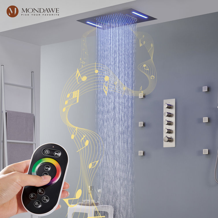 Luxury Brushed Nickel LED Multi-Head Shower System with Bluetooth