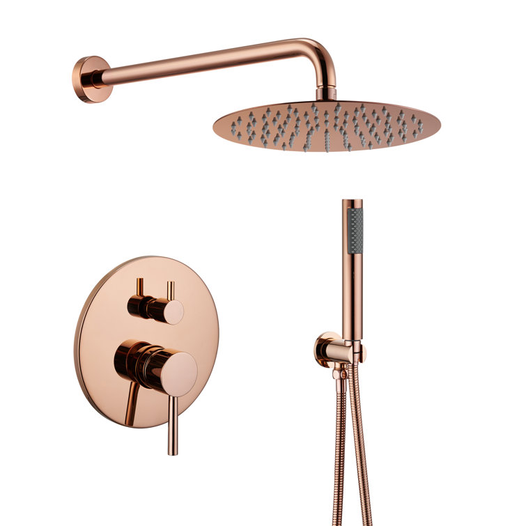 Rose Gold Wall Mounted Rain Shower System with Handheld