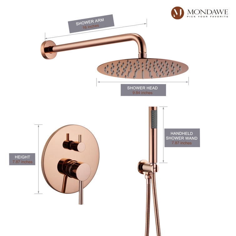 Rose Gold Wall Mounted Rain Shower System with Handheld