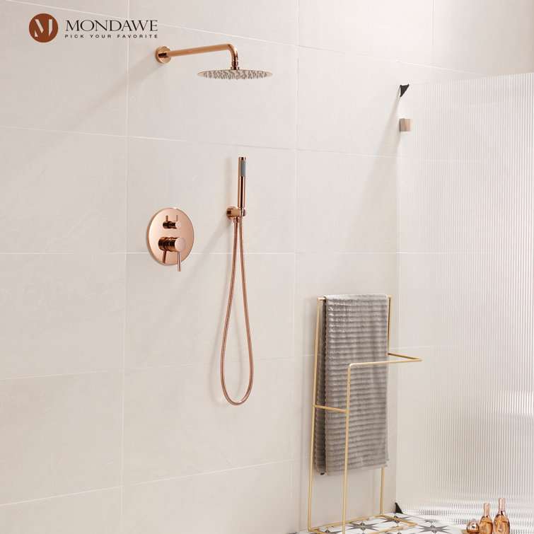 Rose Gold Wall Mounted Rain Shower System with Handheld