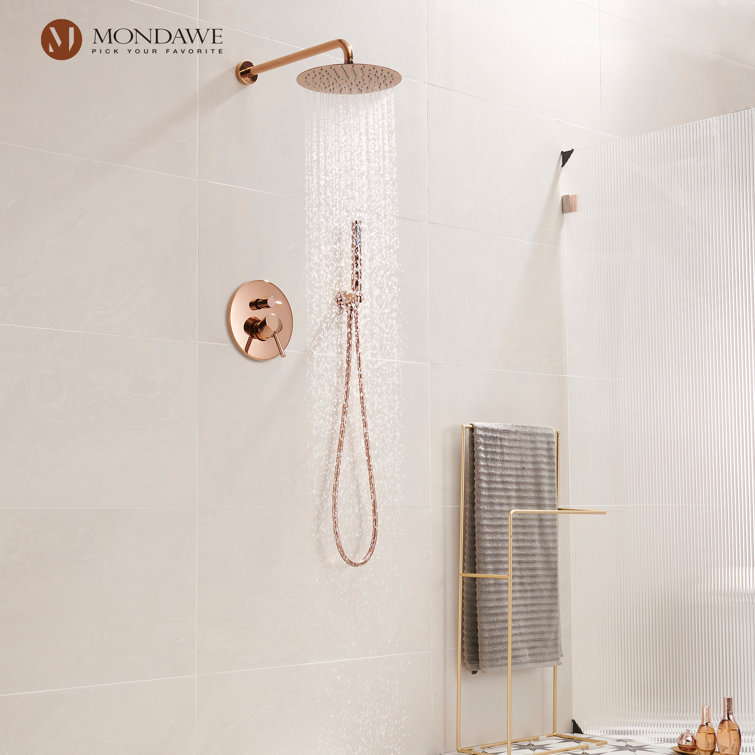 Rose Gold Wall Mounted Rain Shower System with Handheld