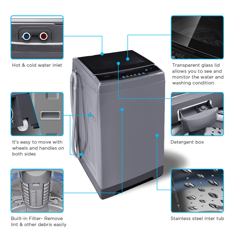 Gray Stainless Steel Top-Loading Electric Washer for RV