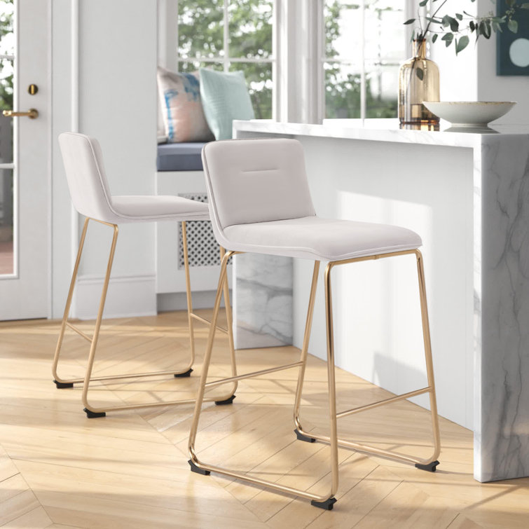 Beyonce 26" Gold Metal and Cream Velvet Modern Counter Stool Set