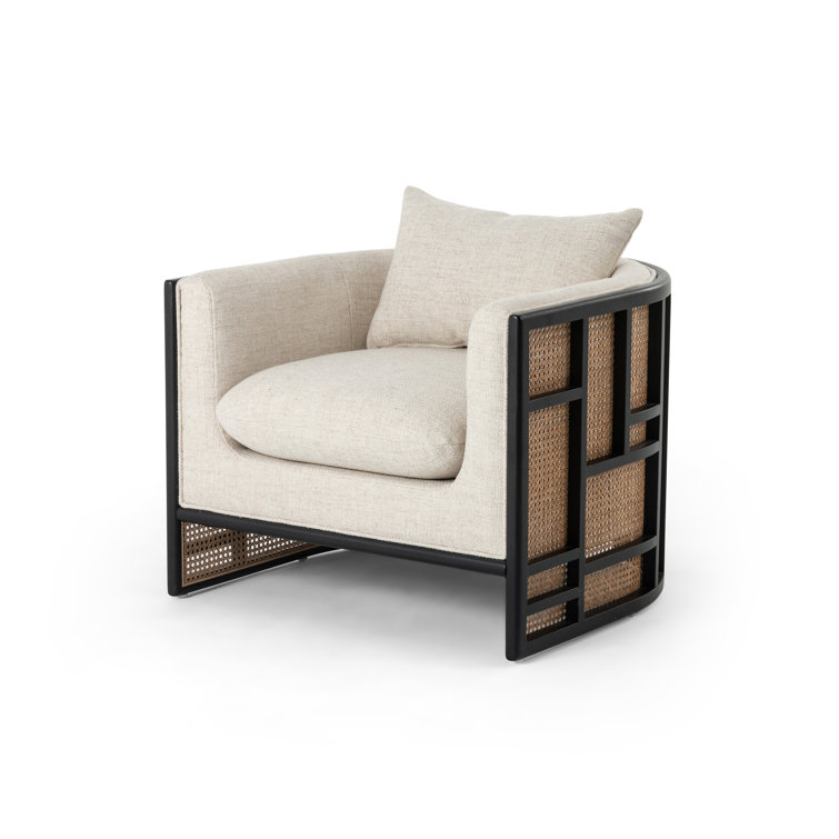 Brushed Ebony Barrel Accent Chair with Leather and Wood