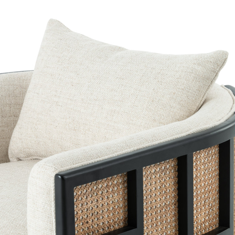 Brushed Ebony Barrel Accent Chair with Leather and Wood
