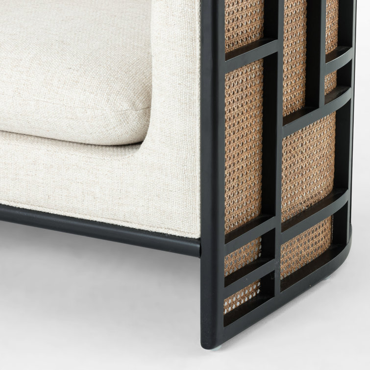 Brushed Ebony Barrel Accent Chair with Leather and Wood