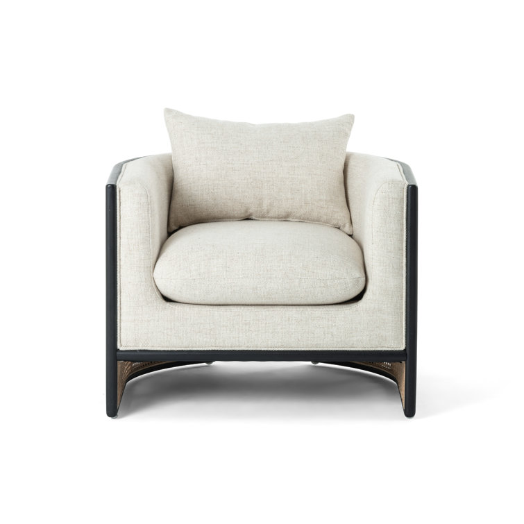 Brushed Ebony Barrel Accent Chair with Leather and Wood