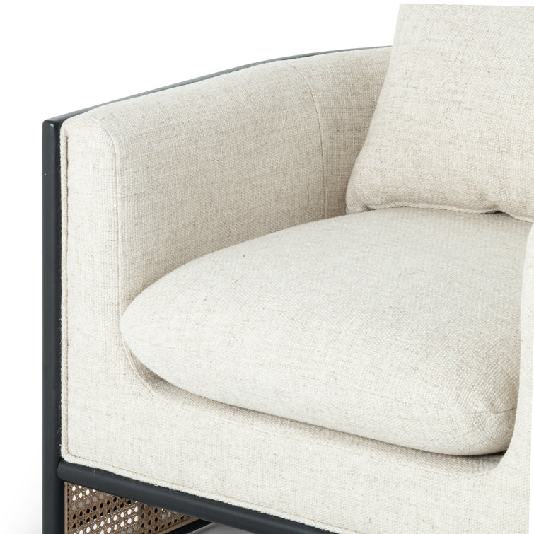 Brushed Ebony Barrel Accent Chair with Leather and Wood