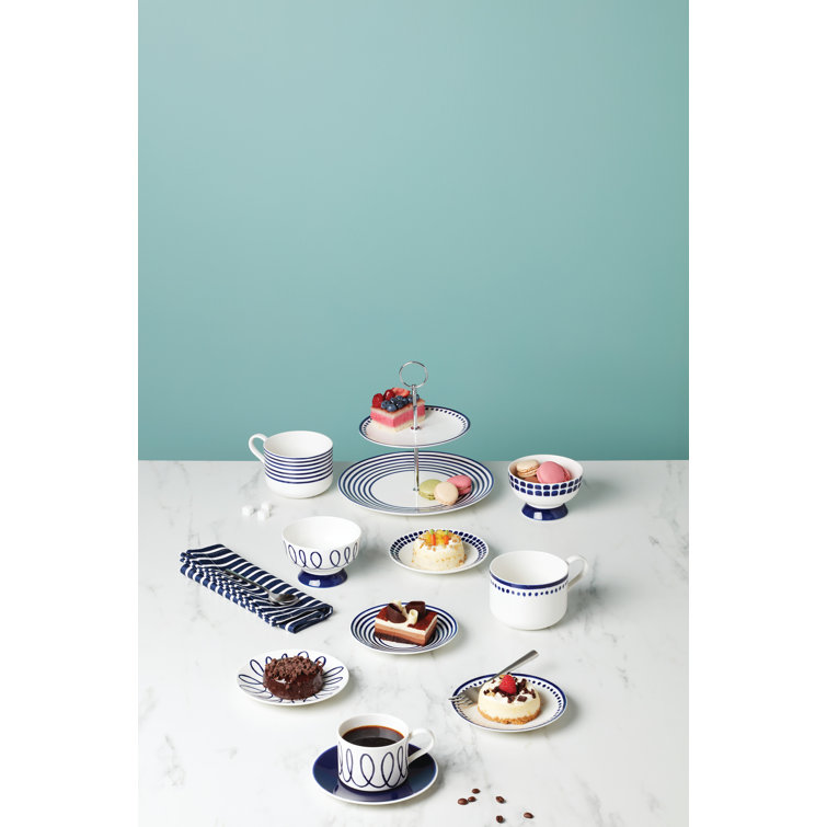 White and Blue Ceramic Cup and Saucer Set, 4 Count
