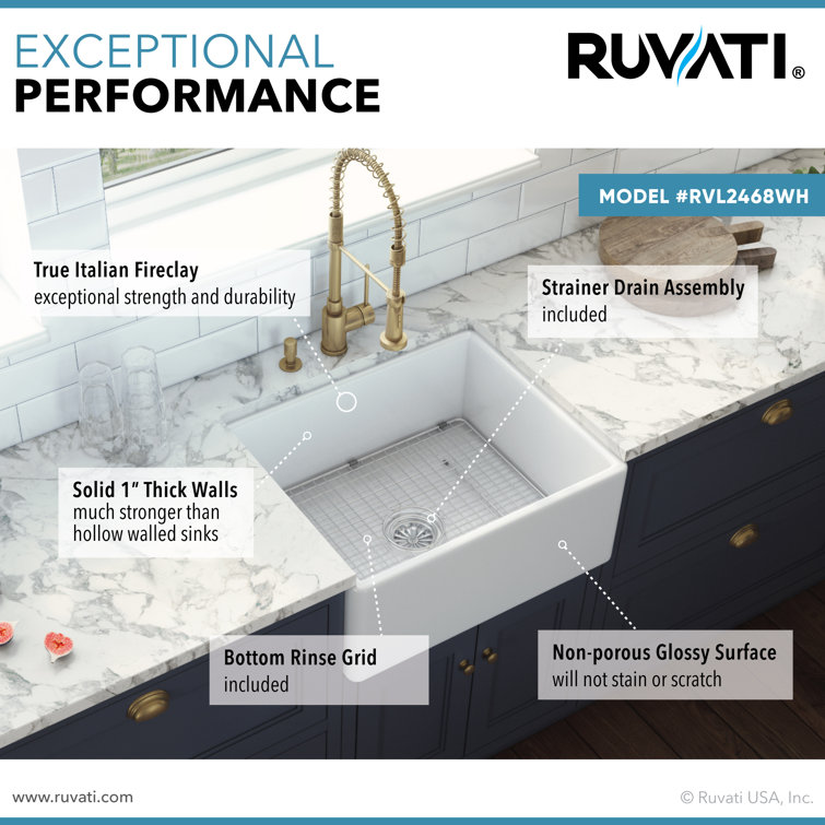 Ruvati 27-inch White Fireclay Farmhouse Kitchen Sink