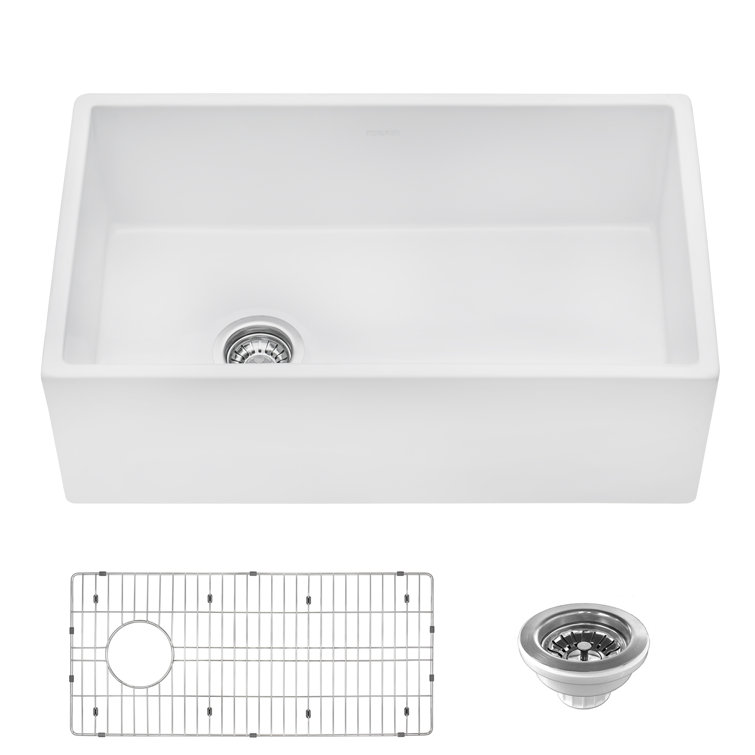 30-Inch Glossy White Fireclay Farmhouse Kitchen Sink