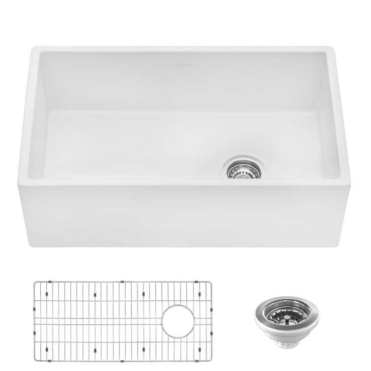 Ruvati 30-Inch White Fireclay Farmhouse Kitchen Sink