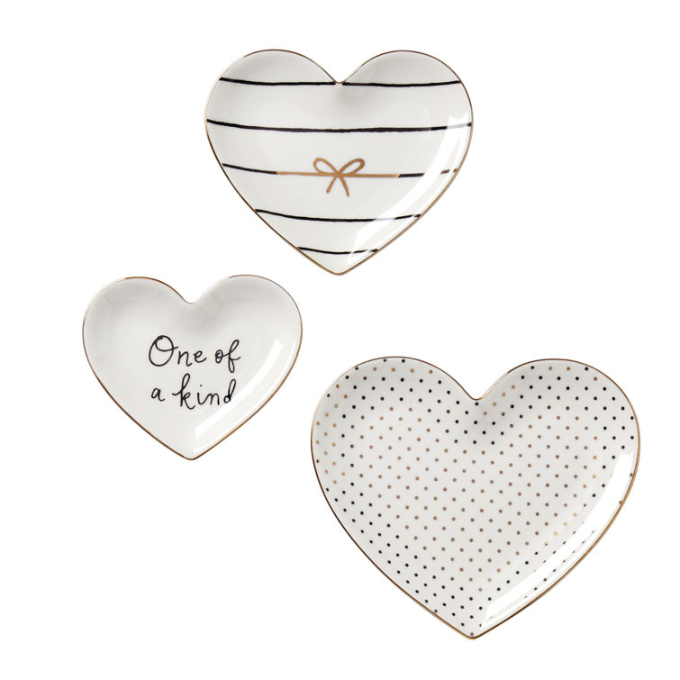Nordic Heart-Shaped Decorative Tray Set with Gold Accents