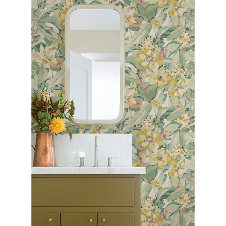Yellow and Green Floral Peel & Stick Wallpaper Roll
