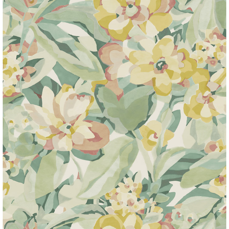 Yellow and Green Floral Peel & Stick Wallpaper Roll