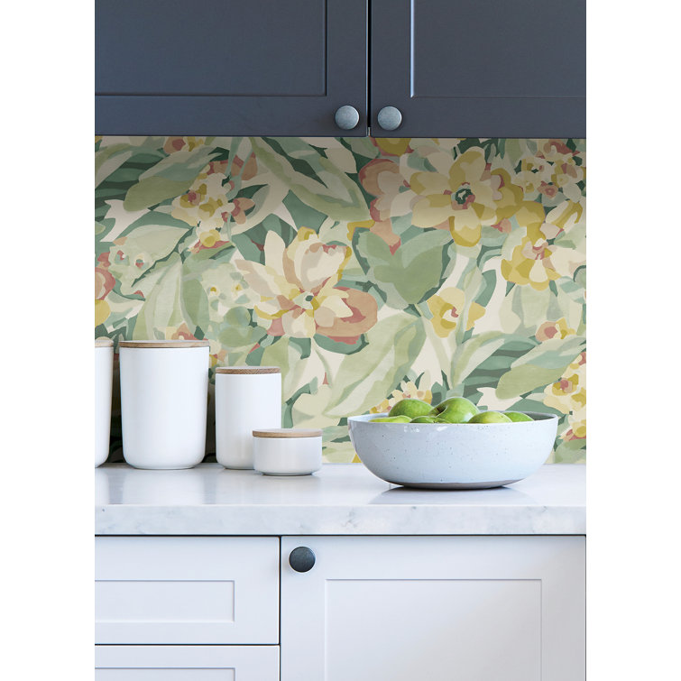 Yellow and Green Floral Peel & Stick Wallpaper Roll