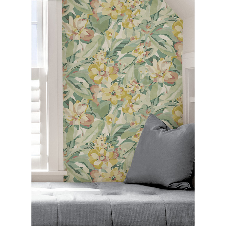 Yellow and Green Floral Peel & Stick Wallpaper Roll