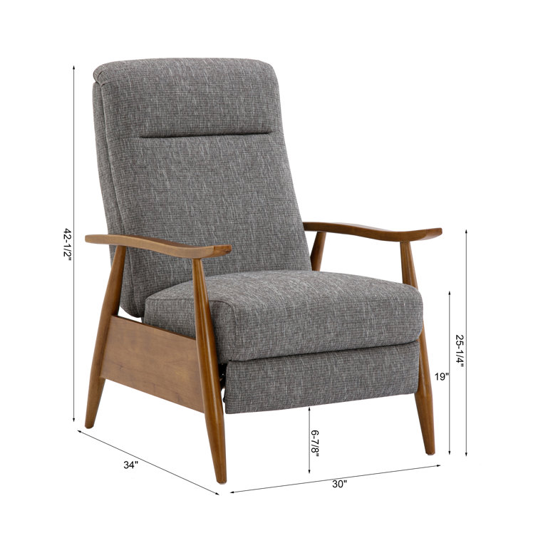 Terni Ashen Grey Performance Fabric Mid-Century Modern Recliner