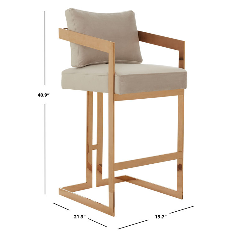 Taraji Almond Velvet and Gold Metal Bar Stool