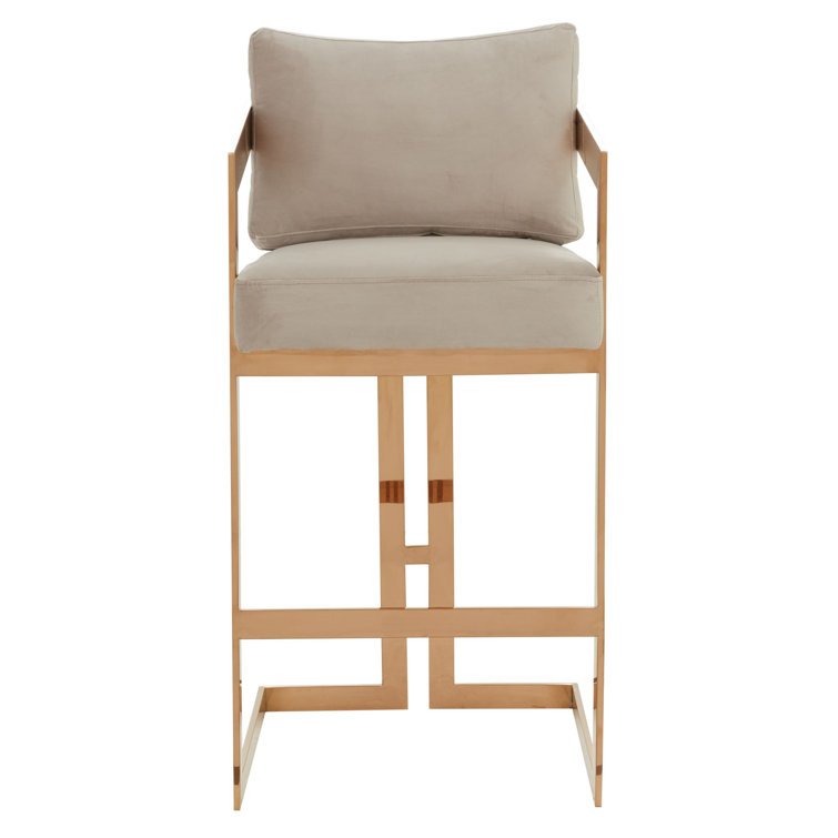 Taraji Almond Velvet and Gold Metal Bar Stool