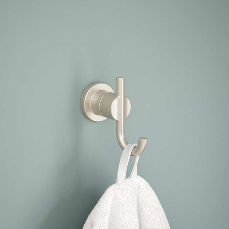 Spotshield Brushed Nickel Double J-Hook Wall Mounted Towel Holder