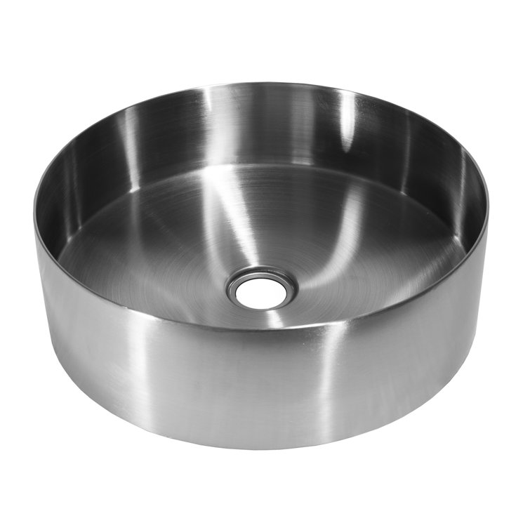 Silver Stainless Steel Round Vessel Bathroom Sink, 15-inch