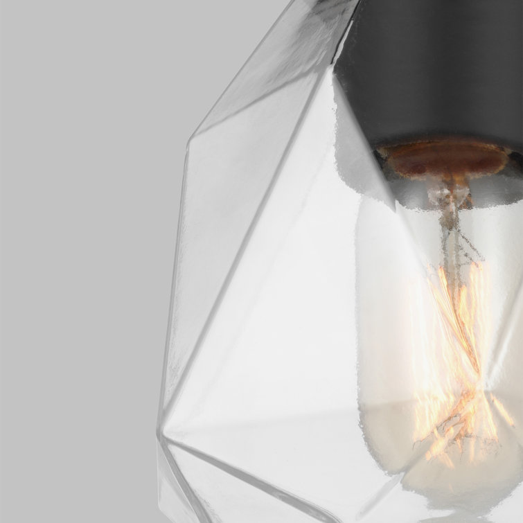 Midnight Black Geometric Glass Drum Flush Mount Light