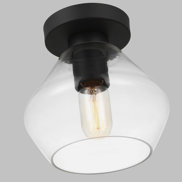 Jett Midnight Black Transitional 8'' Glass & Steel Semi-Flush Mount