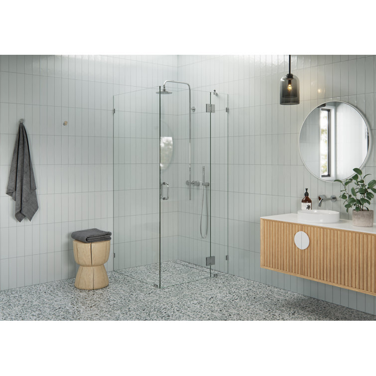 Polished Chrome Frameless Glass Hinged Shower Enclosure, 78" x 38"