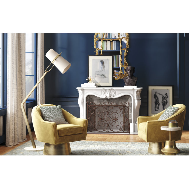 Camel Velvet Swivel Barrel Chair with Metal Frame