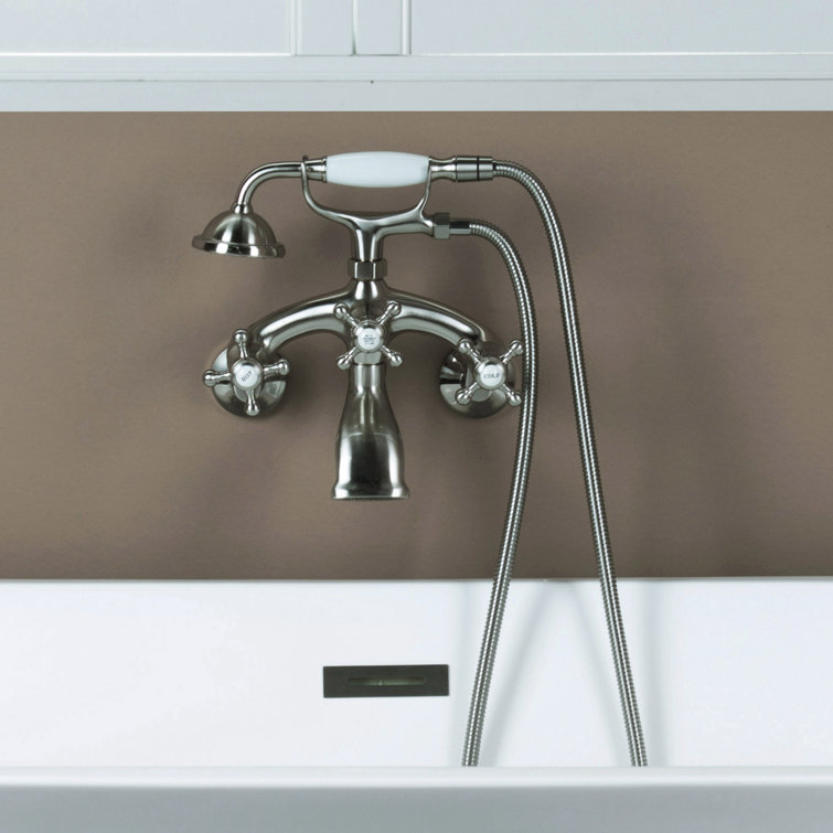 Brushed Nickel Triple Handle Wall Mount Tub Faucet with Handshower