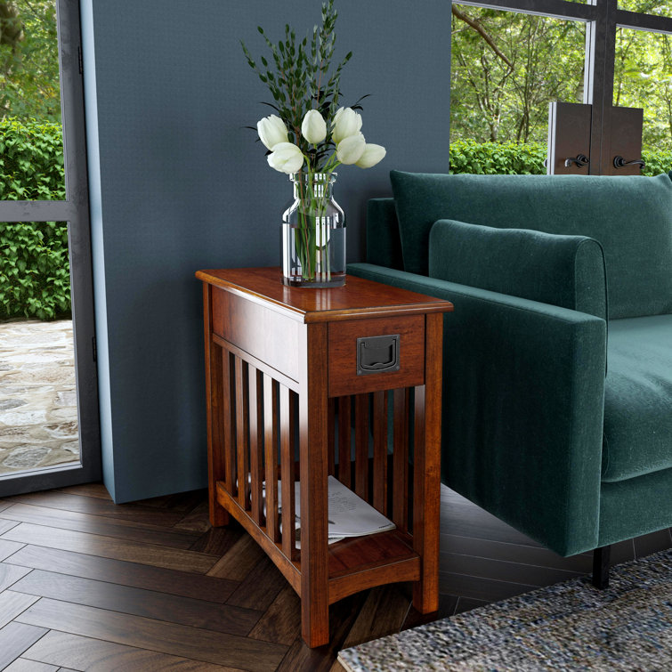 Cherry Wood and Metal Rectangular Chairside Table with Storage