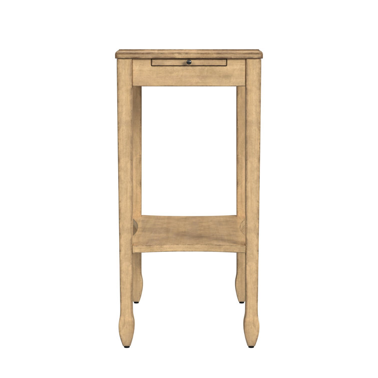 Antique Beige Wood End Table with Storage