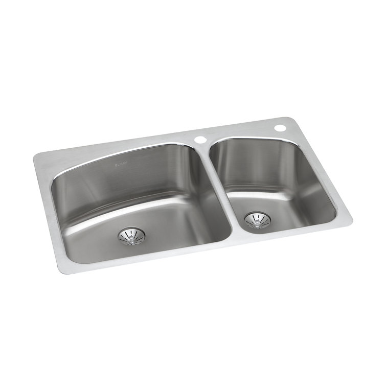 Elkay Lustertone 33" Stainless Steel Double Basin Kitchen Sink