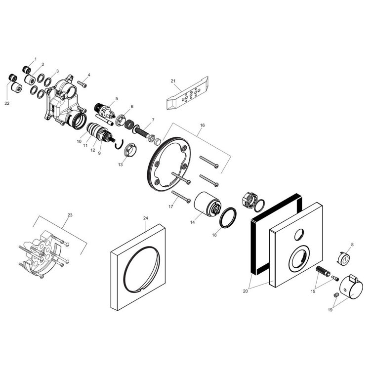 Chrome Square Modern Thermostatic Shower Trim with Knob