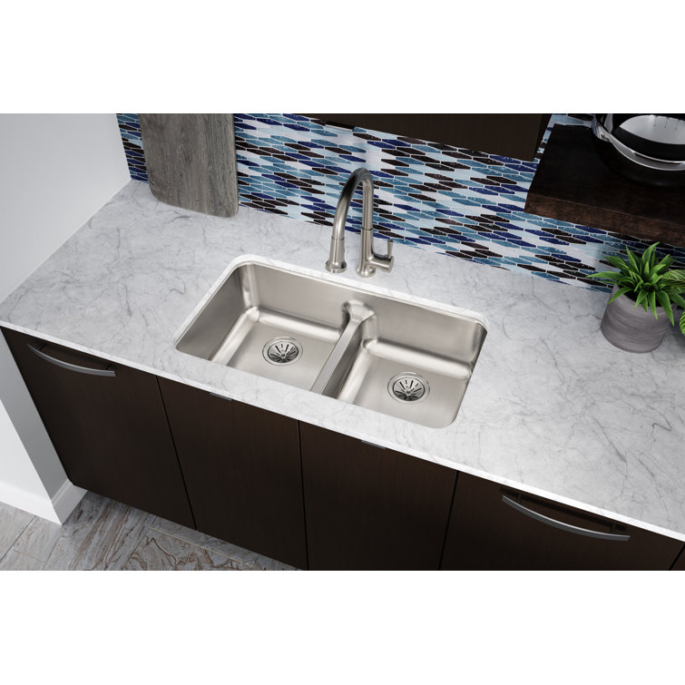 Lustrous Satin Stainless Steel Double Basin Undermount Sink